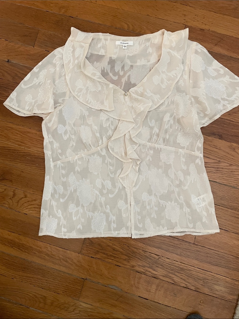Pleione Ivory Floral Jacquard Ruffle Blouse